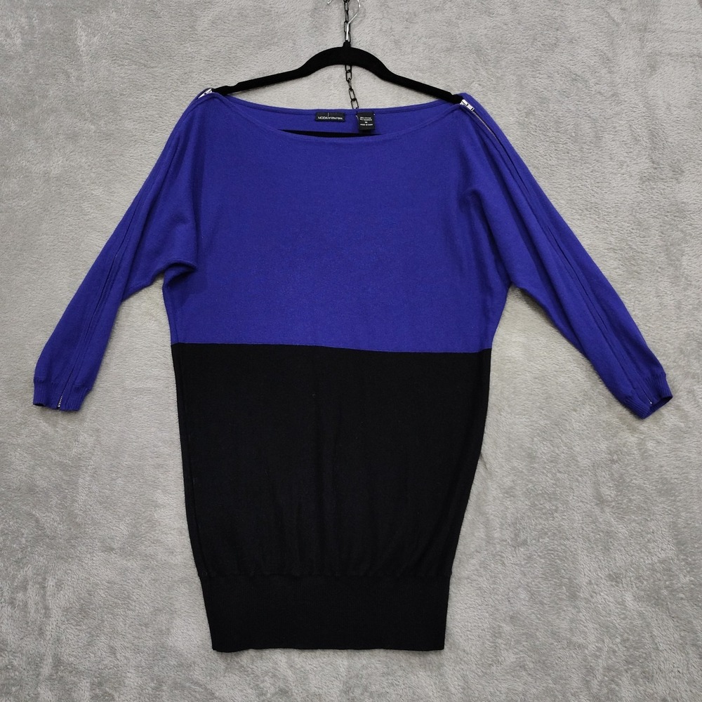 Moda Int'l Sweater‎ Medium Cashmere Blend Colorblock  Zipper 3/4 Sleeves Dolman